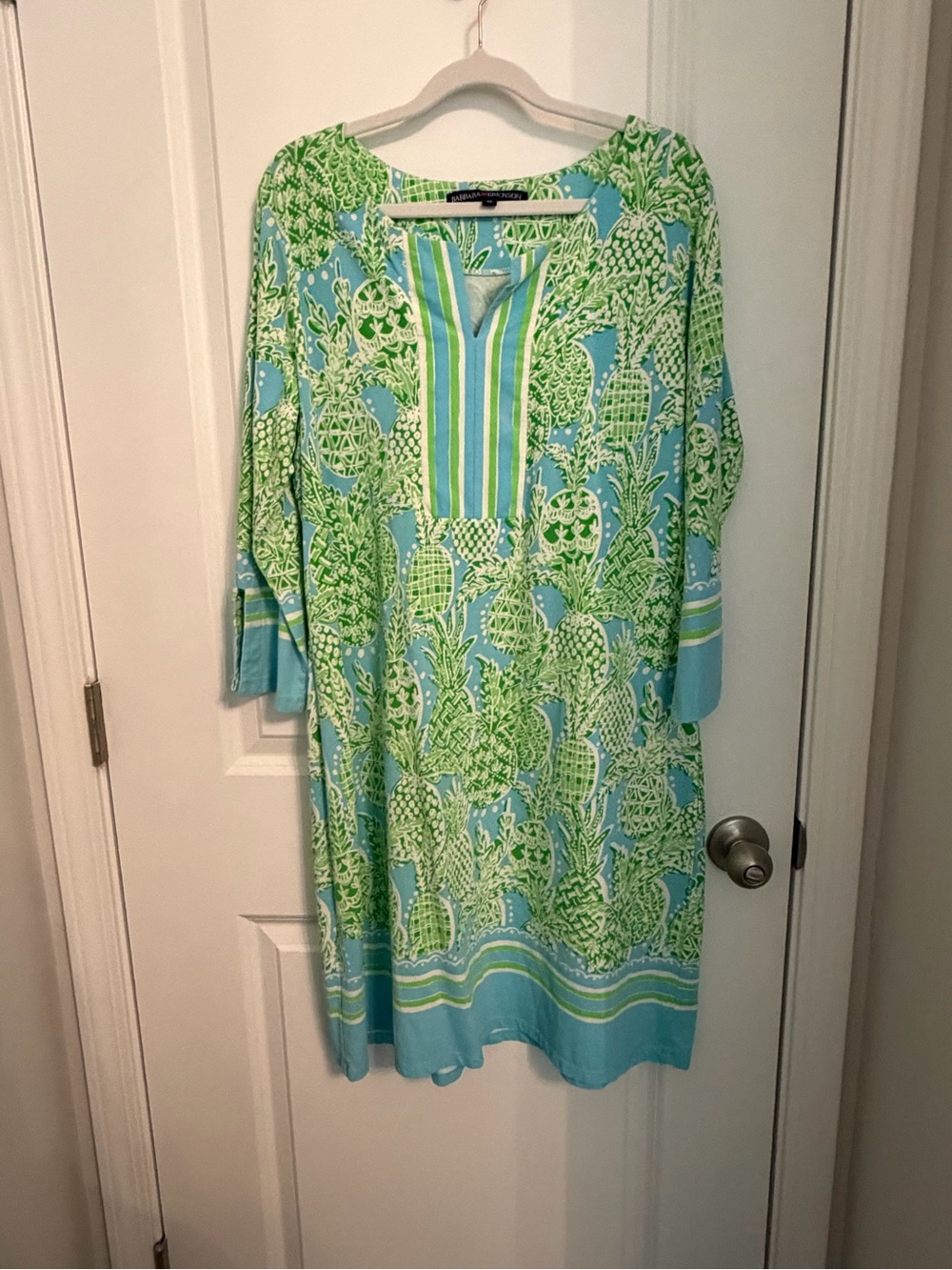 Barbara Erickson Casual Green & Aqua Printed Tunic Dress